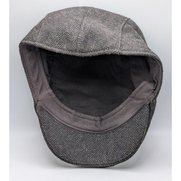 H&M Mens Newsboy Hat Medium Gray Gatsby Cabbie Flat Cap Wool Blend Herringbone - Picture 4 of 5